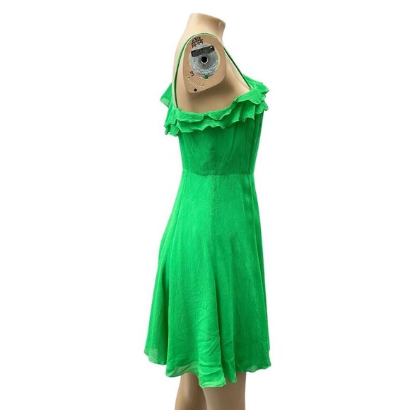 Armani Exchange Silk Green One-Shoulder Fit & Flare Ruffle Sundress Women 2 - Picture 16 of 16
